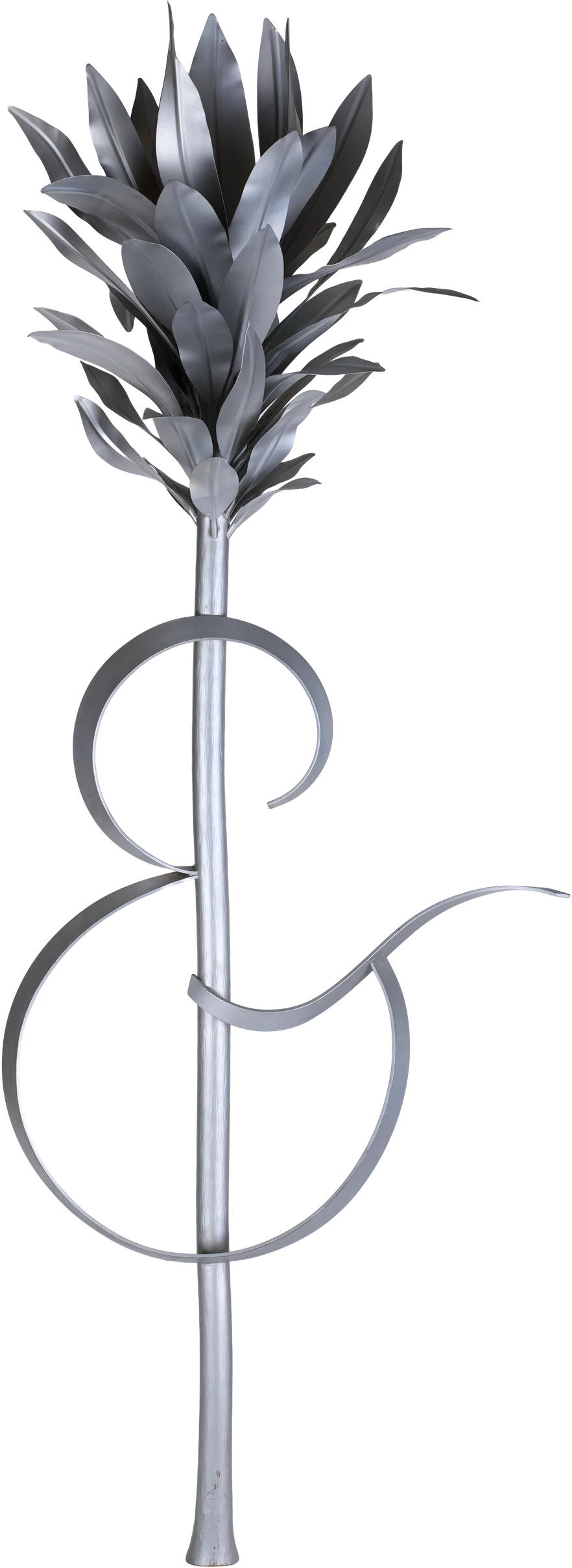 The Tree of Life sculpture: a steel trunk with a leafed crown and circular metal forms
