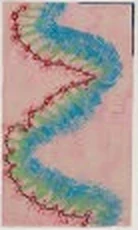 Vertical watercolor with a blue serpentine line on blush pink