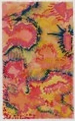Vertical watercolor in coral and rose with crimson dots