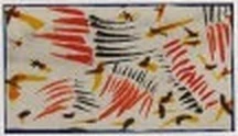 Watercolor with orange and black streaks sweeping over cream