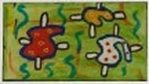 Watercolor with playful spotted figures on spring green