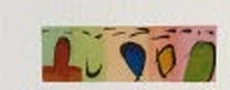 Wide watercolor strip with balloon-like forms in pink, green, and blue